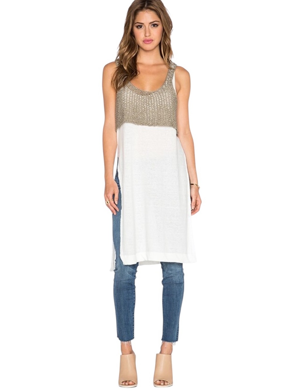 FREE PEOPLE Two Tone Tank Top Ivory Medium Excellent Condition